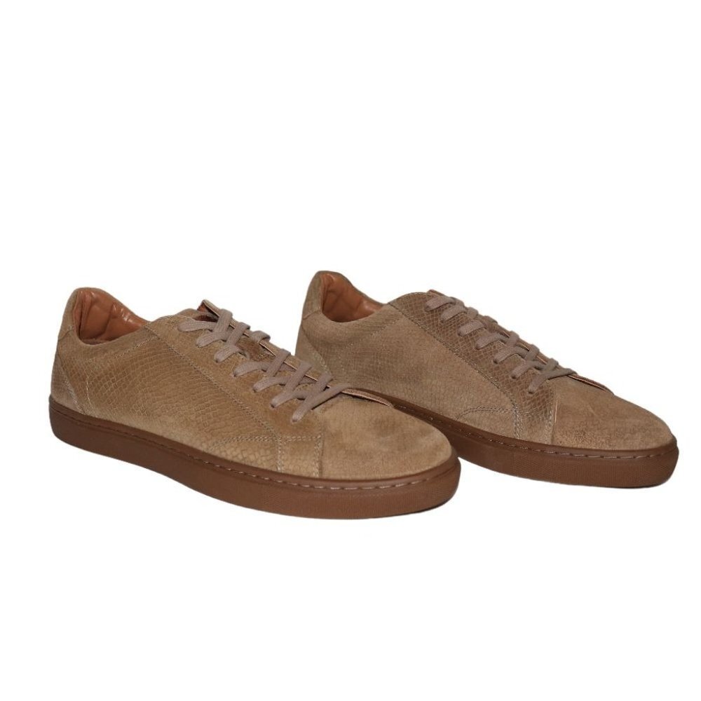 NWOB Steve Madden Mens Taupe Suede Condor Snake Embossed Round Toe Sneaker